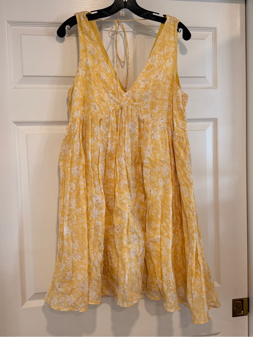 J.Crew Soft Yellow Deep V Ramie Floral Sundress Size Small #309